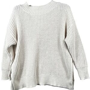 Aerie Womens Medium Cream Chunky Knit Mock Turtleneck Sweater Cozy Oversized